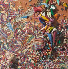 Tumbled Colors by Jon Friedman, acrylic and clay on panel, sold Oct 2020