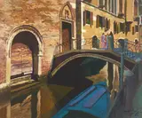 Blue Gondola of Venice by Xue Jian Xin, oil on canvas (unstretched), sold Oct 2020