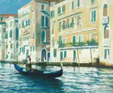 Blue Lights of Venice by Xue Jian Xin, oil on canvas (unstretched), sold Oct 2020