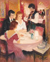 Souper au Cabaret by Pierre Duteurtre, oil on canvas (unstretched), sold Oct 2020