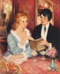 Après le Spectacle by Pierre Duteurtre, oil on canvas (unstretched), sold Oct 2020
