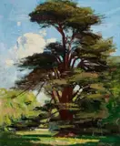 Cedar tree, Combe Bank by Arthur Streeton, 1913, oil on canvas, sold Nov 2025