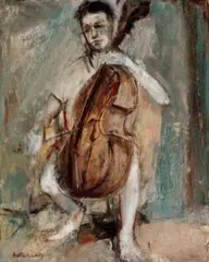 Young Musician With Cello by Brett Whiteley, c.1957, oil on board, sold Feb 2024