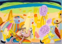 Under The Hills (Thunder Without Rain) by Colin Lanceley, 2004, oil on carved wood and canvas, sold Feb 2024