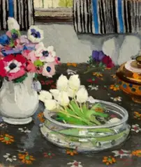Anemones by Margaret Preston, 1916, oil on cardboard, sold Apr 2024