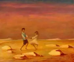 The Dancing Children by Russell Drysdale, c.1971, oil on canvas, sold Apr 2024
