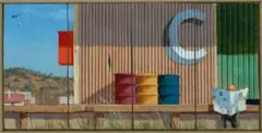 Second Sketch For Morning, Yarragon Siding by Jeffrey Smart, 1983, synthetic polymer paint on Fabriano paper on card on composition board polyptych (four sheets), sold Apr 2024