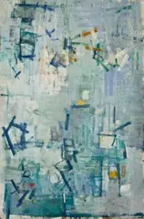Composition In Blue by Yvonne Audette, 1958, oil on plywood, sold Apr 2024