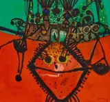 Newcastle Coal Boat by John Olsen, 1973, oil on composition board, sold Apr 2024