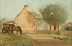 Stables At Parramatta by Lloyd Rees, 1924, oil on canvas on board, sold Apr 2024
