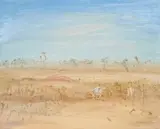 Sheep Grazing, Wimmera by Arthur Boyd, oil on composition board, sold Apr 2024