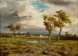 Northcote By Side Of Brunswick, Melbourne by Louis Buvelot, 1871, oil on canvas on panel, sold Apr 2024