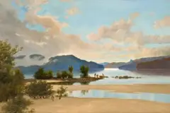 Cynthia Bay, Lake St. Clair With Mt. Ida In Distance, Tasmania by William Piguenit, c.1880s, oil on canvas, sold Apr 2024
