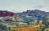 South Ranges From Jay Creek by Albert Namatjira, c.1951, watercolour and pencil on paper, sold Mar 2024