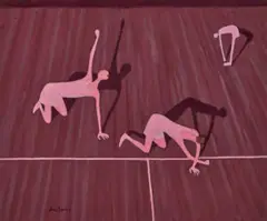 Three Figures by John Brack, 1971, oil on canvas on plywood, sold Nov 2023
