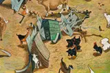 Birkdale Farm Construction With Australorps by William Robinson, 1982 - 83, oil on canvas, sold Nov 2023