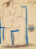 Nu Assis by Pablo Picasso, 1962, coloured crayon on paper, offered Nov 2023