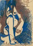 Nu Assis by Pablo Picasso, 1962, coloured crayon on paper, sold Nov 2023