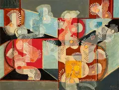 Abstract Composition With Plant Forms by Ludwig Hirschfeld-Mack, 1933, oil on board, sold Nov 2023