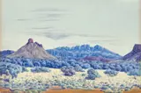 Mt Liebig From The South by Albert Namatjira, c.1945, watercolour on paper, sold Nov 2023