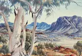 North Gully Looking To Mt Gillen, Alice Springs by Albert Namatjira, c.1958, watercolour and pencil on paper on card, sold Nov 2023