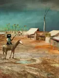 Early Morning Township by Sidney Nolan, 1955, Ripolin enamel and oil on composition board, sold Aug 2023