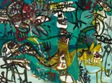 Journey Through The Sea Port by John Olsen, 1961, oil on composition board, sold Aug 2023