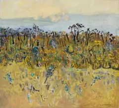 Cootamundra Wattles – Botanist’S Garden by Fred Williams, 1975, oil on canvas, sold Aug 2023