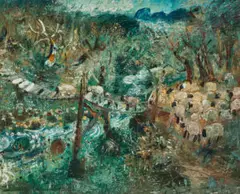 Landscape With Sheep by John Perceval, 1958, oil on composition board, offered Aug 2023