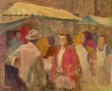 At The Market by Roland Wakelin, c.1957, oil on canvas on composition board, offered Aug 2023