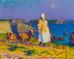 Souvenir De Belle–ÎLe (Marianna Russell With Goats, Goulphar, Belle–ÎLe) by John Peter Russell, 1897, oil on canvas, sold Aug 2023