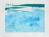 Lithograph Of Water Made Of Lines With Two Light Blue Washes, 1978 – 80 by David Hockney, lithograph in five colours on TGL handmade paper, with full margins, sold Aug 2023