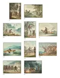 Field Sports Of The Native Inhabitants Of New South Wales by John Heaviside Clark, c.1813, the complete series of ten images watercolour over underdrawing in pencil, offered Aug 2023