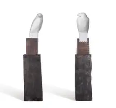 Guardians [Pair Of Maquettes For The Grand Hyatt Hotel, Melbourne] by Bruce Armstrong, 2009 – 2021, cast and painted bronze on timber bases, sold Aug 2023