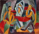 Cocktails For Two No.1 (Tp 160) by Tony Tuckson, 1947 - 49, oil on hessian, sold Aug 2023
