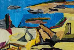 Earth And Sky Or Heaven And Earth by Ken Whisson, c.1965, oil on composition board, sold Aug 2023