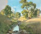 Along The Creek by Ernest Buckmaster, 1963, oil on canvas, sold Aug 2023