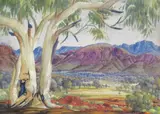 Ghost Gums, Macdonnell Ranges by Albert Namatjira, c.1950s, watercolour on paper on card, sold Aug 2023