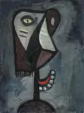 Self Portrait by Albert Tucker, 1948, oil pastel, synthetic polymer paint and gouache on cardboard, sold May 2023