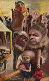 Boy Beside A Fruit Barrow by John Perceval, 1943, oil on canvas on composition board, offered May 2023