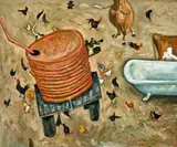 Chook Yard With Bath-Tank by William Robinson, c.1984, oil on linen, sold May 2023