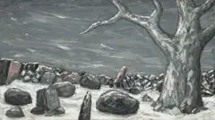 Painting (Snow Scene – Grey Tree) by Peter Booth, 2006, oil on canvas, sold May 2023