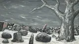 Painting (Snow Scene – Grey Tree) by Peter Booth, 2006, oil on canvas, sold May 2023
