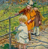 Three Children Feeding Birds by Dorothea Sharp, oil on canvas, sold May 2023