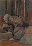Rocks And Saplings, 1957 – 58 by Fred Williams, gouache on paper, sold May 2023