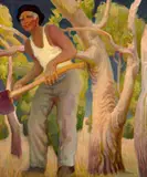 The Woodcutter by Murray Griffin, c.1948, oil on composition board, offered May 2023