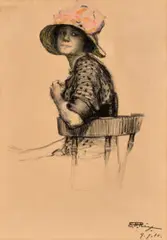Portrait With Pink Hat by Hilda Rix Nicholas, 1911, pastel and charcoal on paper, offered May 2023