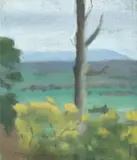 Wattle At Sherbrooke by Clarice Beckett, c.1923, oil on pulpboard, sold May 2023