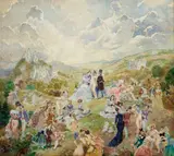 The Picnic by Norman Lindsay, 1944, watercolour on paper, sold May 2023