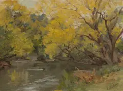 Autumn On The Yarra by Clara Southern, oil on canvas on board, sold May 2023